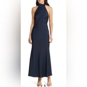 NWT Misha Evianna Halter Neck Satin Trumpet
Gown‎ Navy Small $467